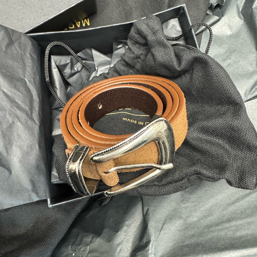 Brown Suede Belt With Silver Buckle